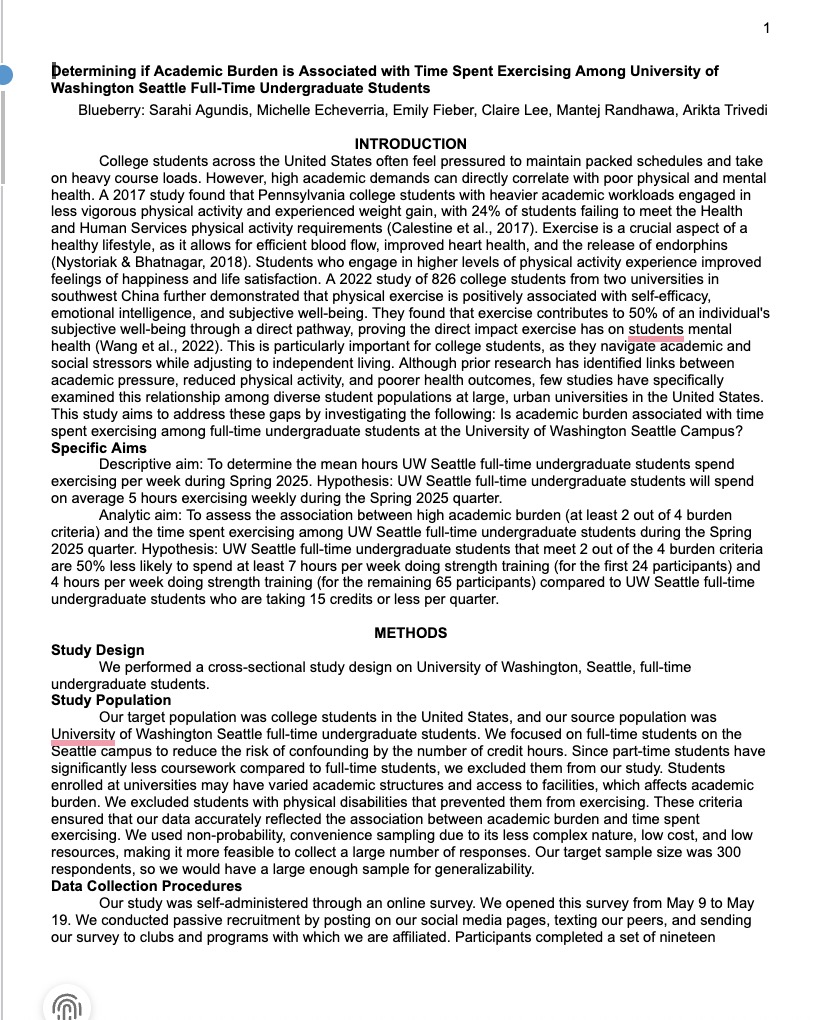 Final research report: Determining if Academic Burden Is Associated with Time Spent Exercising