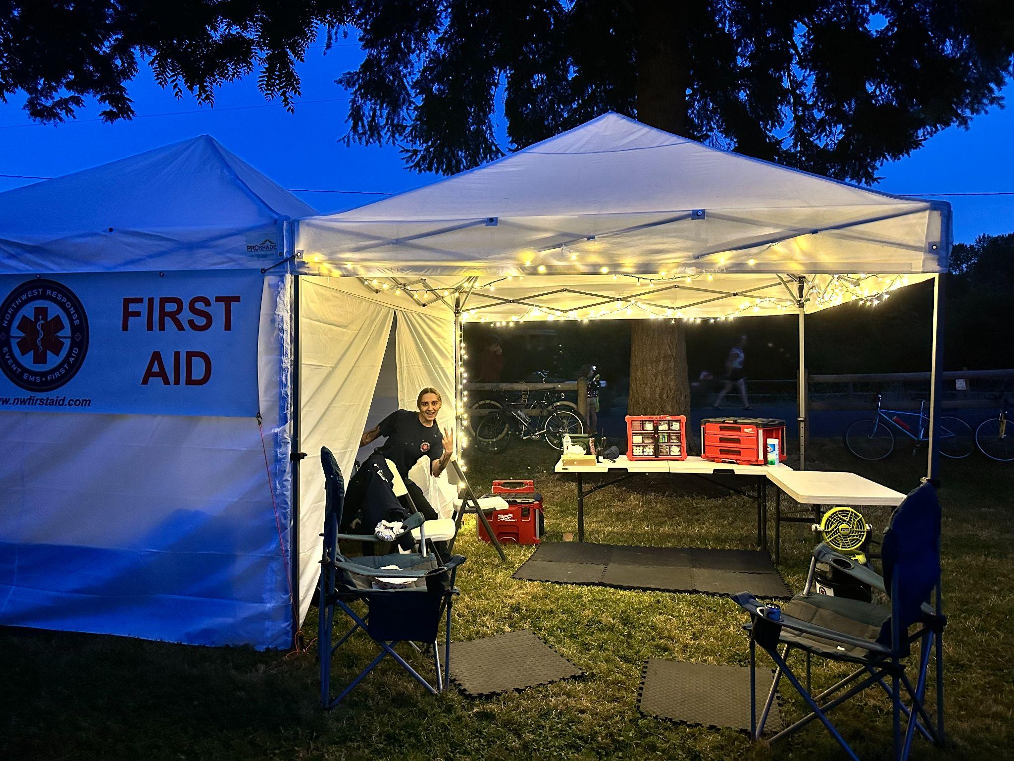 First aid setup at an outdoor music festival