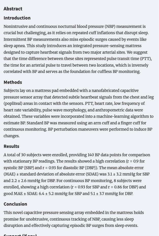 Published abstract on noninvasive continuous blood pressure monitoring